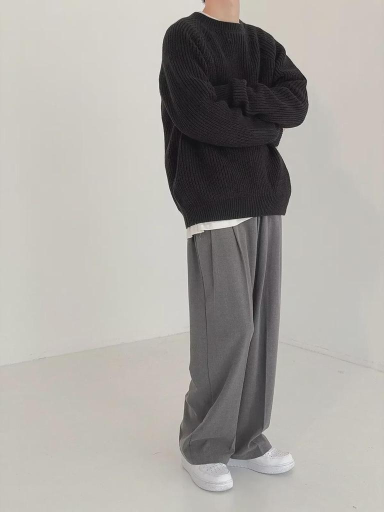 Men's Korean Style Round Neck Solid Color Sweater - High-End & Trendy Autumn/Winter Casual Pullover