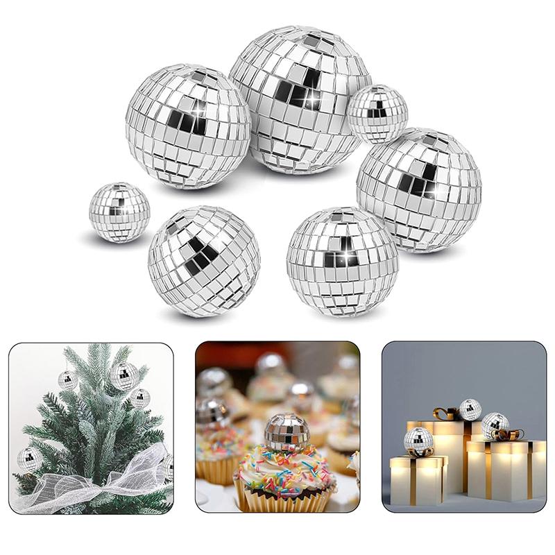 10Pc Mini Mirror Disco Ball Stage Light Reflective Rotating Bright Silver Glass Ball Christmas Birthday Wedding Party Cake Decor
