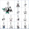 MISEFF Utsökt 925 Silver Panda Bambu Berlock Hänge Samling Passar Djurarmband Dam Smycken Gåvor