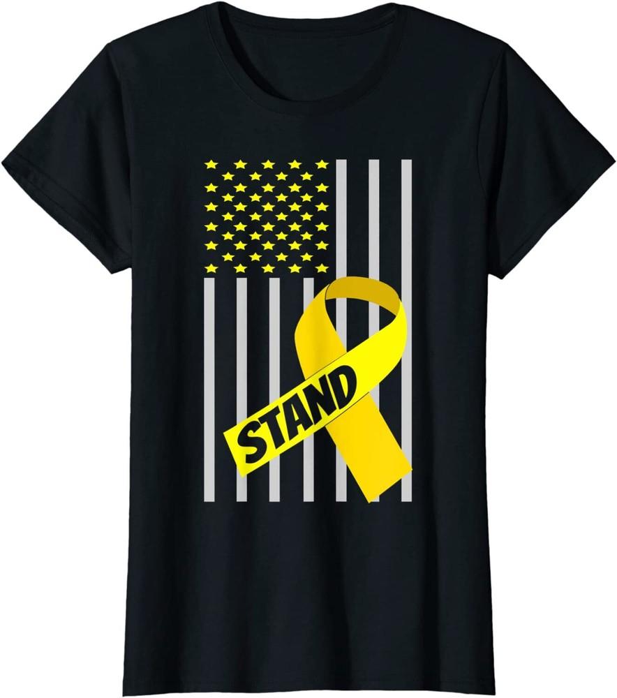 Usa Flag Yellow Ribbon Support Stalking Awareness Ladies  Crewneck T-Shirt Unisex T-Shirt XXXL