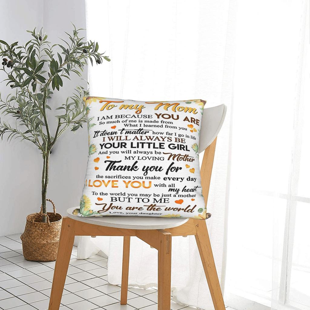 Mother's Day Square Pillow Covers Polyester Room Letter From Daughter Sunflower Cushion Cover Cool Decor Pillowcase 40*40