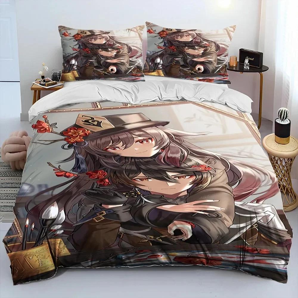 Genshin Impact Game Gamer Cartoon Comforter Bedding Set Printed Duvet Cover Pillowcase Single Double Queen Super King Size Sets