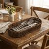 Oval Shape Tableware Storage Basket Retro Desk Shelf Baskets Faux Wicker Tray  Dining Room
