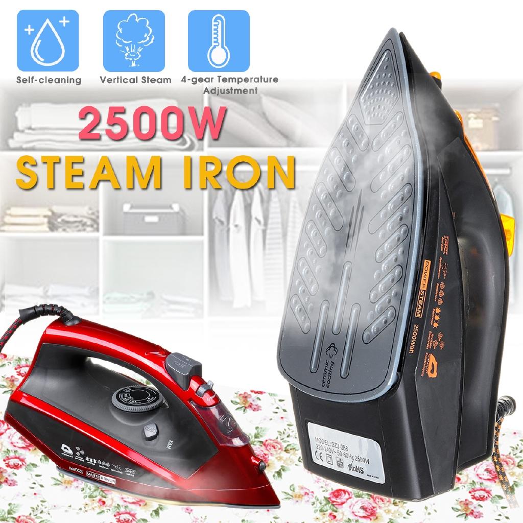 Steam Iron for Clothes 4 Level Adjustable Vertical Electric Irons Self-Cleaning Travel Portable Ironing Steamer 2500W Black/Red