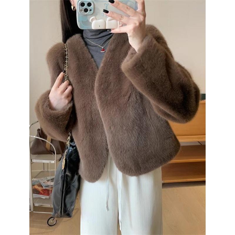 Fall and Winter Faux Fur Mink Hair Short Fur Coat Short Top Female New Faux Fur Hugh Quality Casual Style Coat