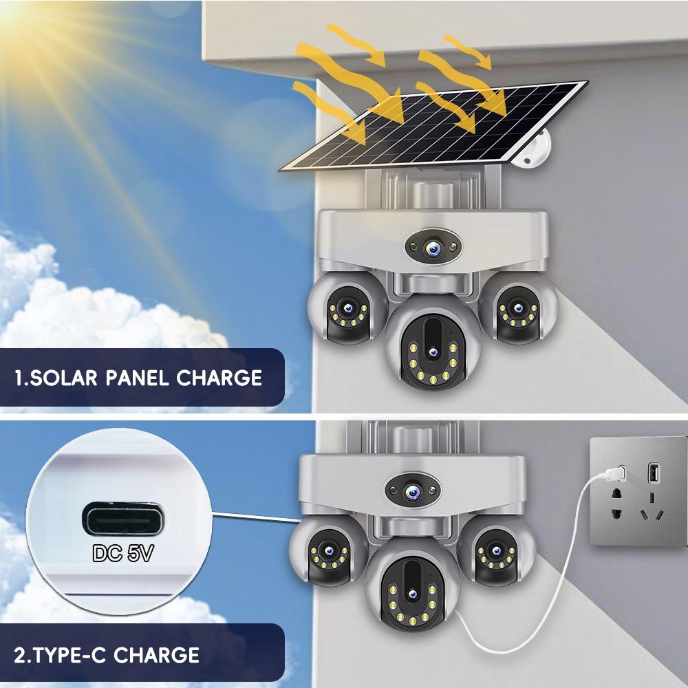 AOV Solar PTZ-Kamera – WiFi & 4G Drahtlose Sicherheit, optional mit 3 oder 4 Objektiven und 3/4-Bildschirmanzeige