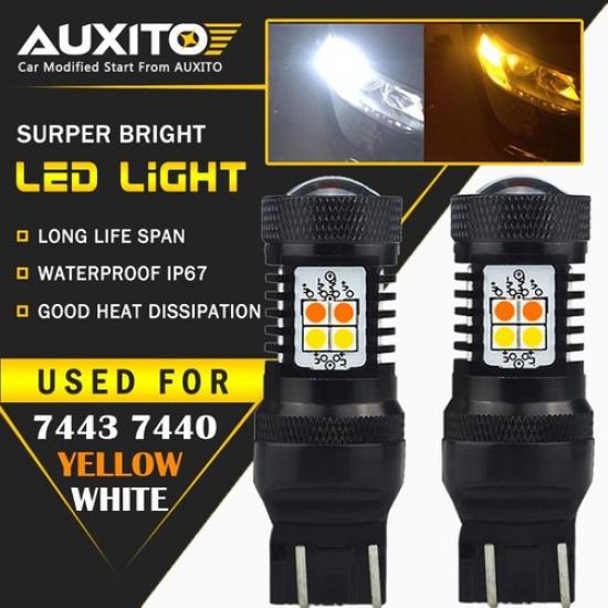 2X 7443 7444 AmberYellow Switchback Dual Color Turn Signal Light Bulbs LED EOA
