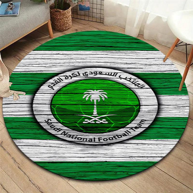Saudi Senior National Football Team Round Area Rug,Carpet Rug for Living Room Bedroom Sofa Playroom Decor,Non-slip Floor Mat