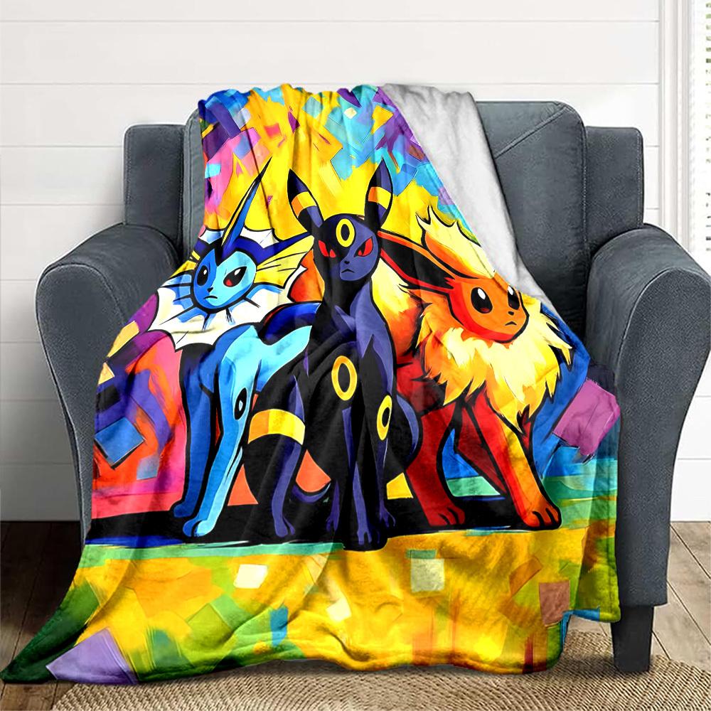 1pc Eevee Evolution Trio, Pokémon Blanket Lightweight Flannel Blanket Throw Blanket For Sofa, Bed, Travel, Camping, Livingroom, Office, Couch
