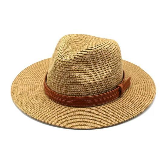 

Summer Straw Hat Foldable Wide Brim Sun Hat with Faux Leather Strap Decor Adjustable Size Lightweight Outdoor Travel UV Protection Hat