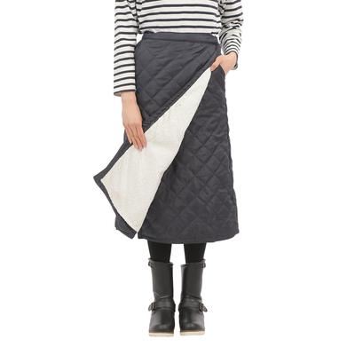 Onion Cross Quilted Wrap Skirt with Fleece 70cm Padded for Warmth In Winter Women's Lining, Length, (M-L, Navy)