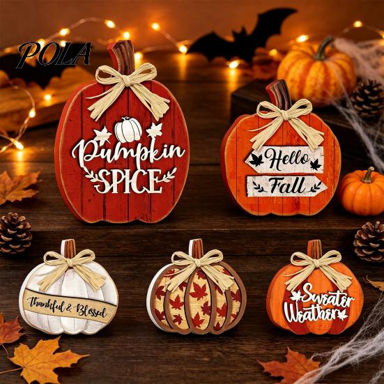 Party Decorations 5Pcs Fall Wooden Pumpkin Door Hanger for Front Door, Rustic Decorative Decor Farmhouse Welcome Sign Autumn Thanksgiving Wall Porch