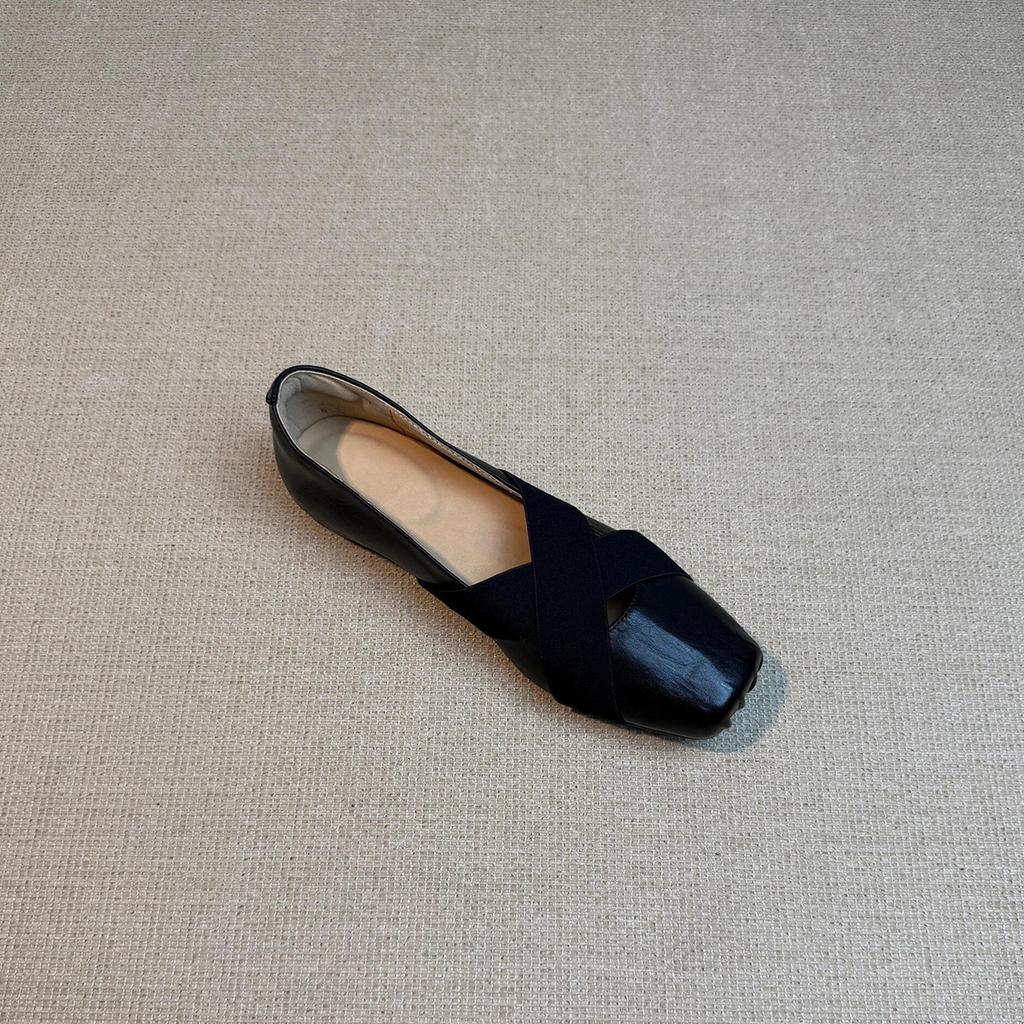 Cross-strap one-pedal pig nose ballet shoes women's retro square head shallow mouth flat bottom Mary Jane single shoes