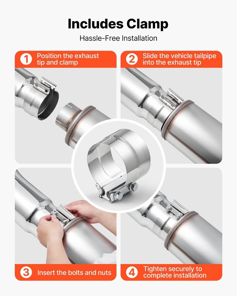 Elbow Exhaust Tip, 101.6mm Inlet, 127mm Outlet, 584mm Overall Length, Chrome Turn Down Exhaust Tip with Clamp for Truck, Sedan, Sports Car, SUV,