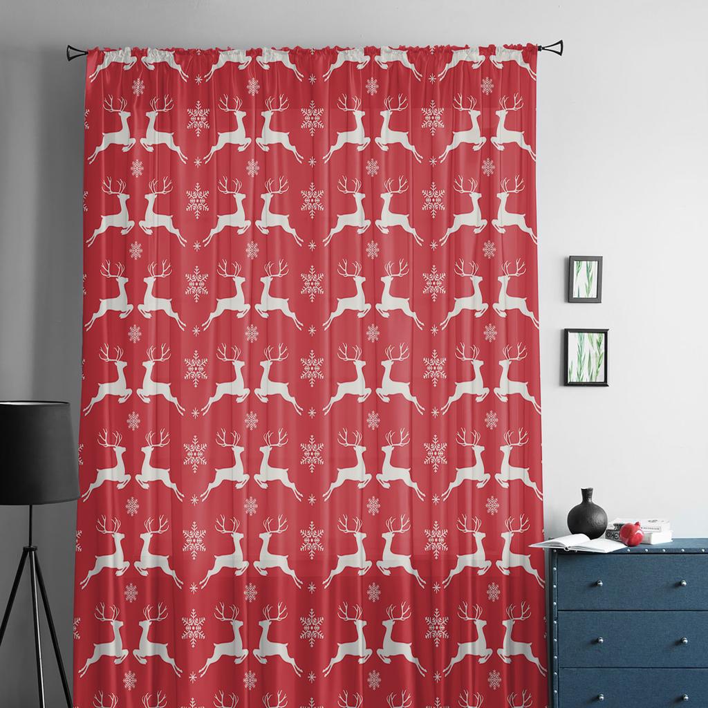 Jul Älg Snöflinga Textur Skira Gardiner För Barn Sovrum Vardagsrum Voile Gardiner Jul Kök Tyllgardin
