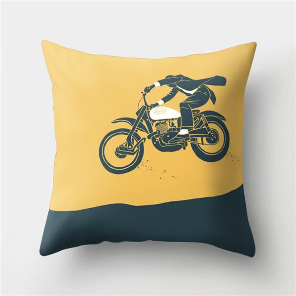 Bicycle Print Polyester Pillow Cover Cartoon Art Abstract Bike Cushion Cover Car Home Sofa Square Decorative Pillowcase 45X45CM