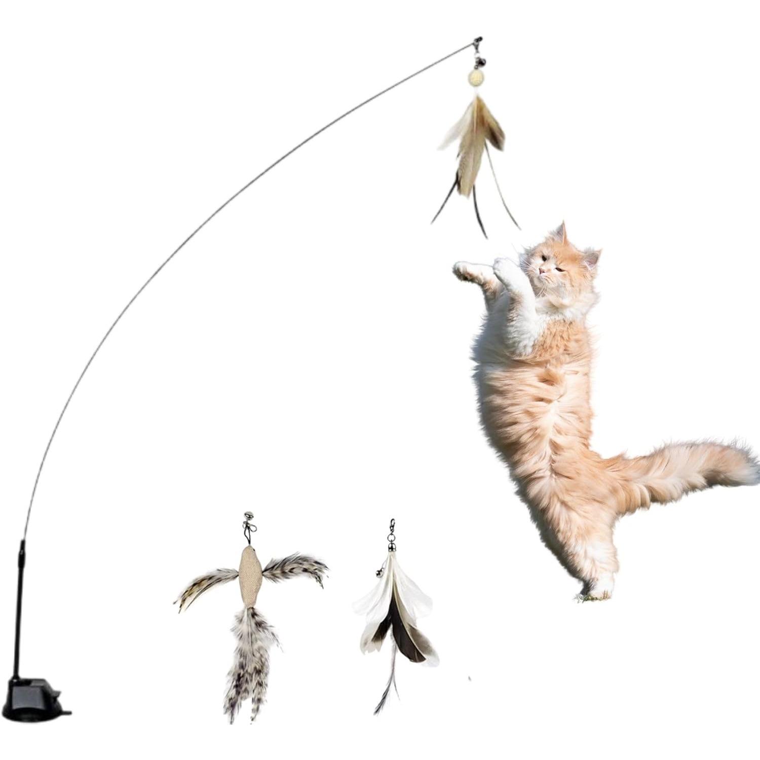 Interactive Bird Simulation Cat Toy Set, Interactive Cat Toys for Indoor Cats, Cat Feather Toy, Self-Holding Suction Base,,Realistic Bird Impression чёрный
