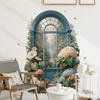 Vintage Teal Window Garden Wall Mural 3D Tropical Floral Butterfly Removable Wall Sticker for Bedroom Living Room Entryway Decor