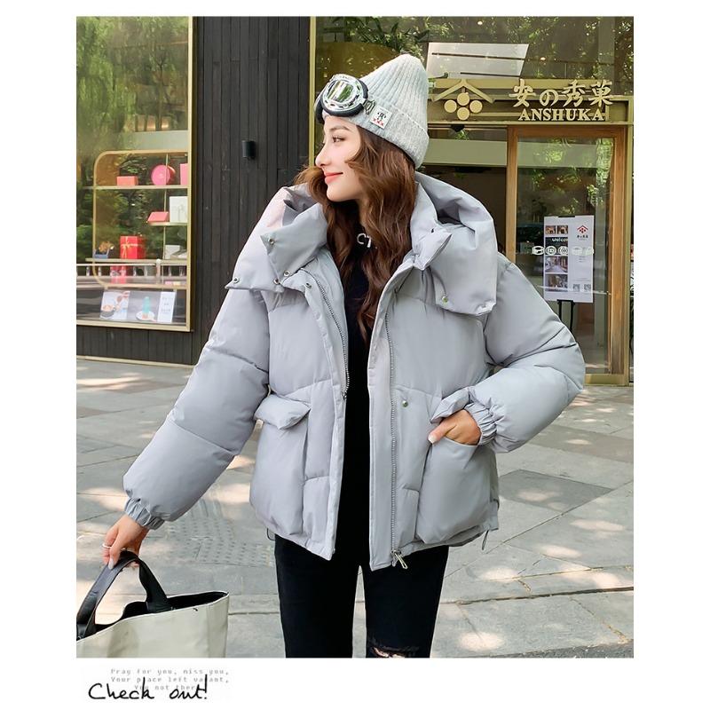 

New down cotton clothes women s loose fluffy bread clothes short hooded thickened winter coat XXL серый