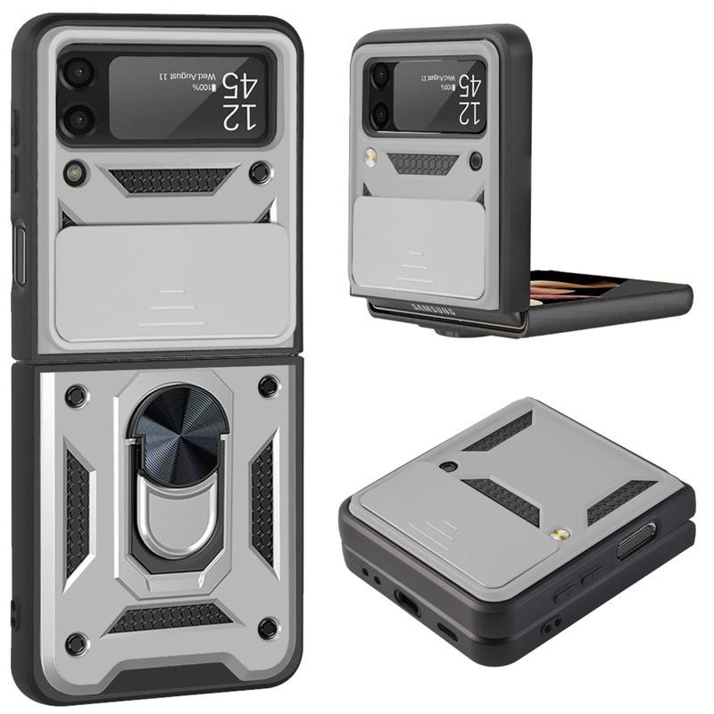Samsung Z Flip4 Foldable Magnetic Bracket Case with Push-Window and Anti-Drop Protection