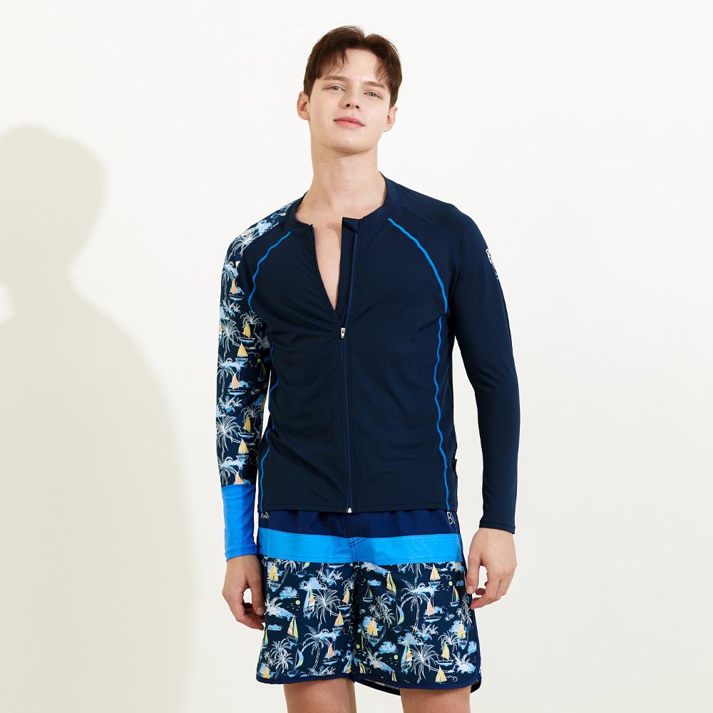 Beijigelleu Men'S Zip-Up Rash Guard Beach Shorts Set Bem-W909N