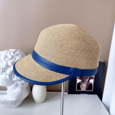 Retro Strohgeflecht Reiterhut Damen Lederbesatz modisch vielseitig Sommer Sonnenschutz Schirmmütze Strohhut Tide