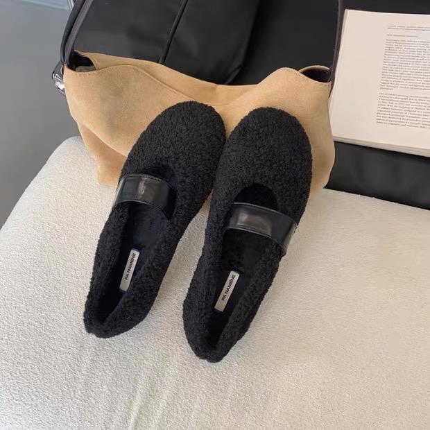 Fashion Designer Autumn Women Comfortable Warm Fur Shoes Fashion Shallow Slip on Ladies Flats Shoes Round Toe Women's Mary Jane Shoes