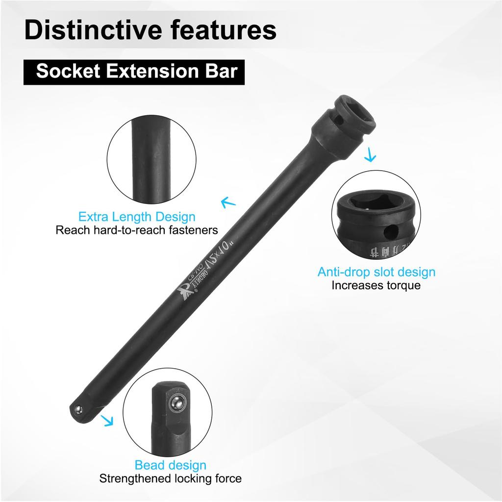 Uxcell Drive Impact Extension Chrome Vanadium Extra Long Socket Wrench Square Drive Socket Driver Handle for Tightening and Set 1/2" Bar, 3", 5", 10",