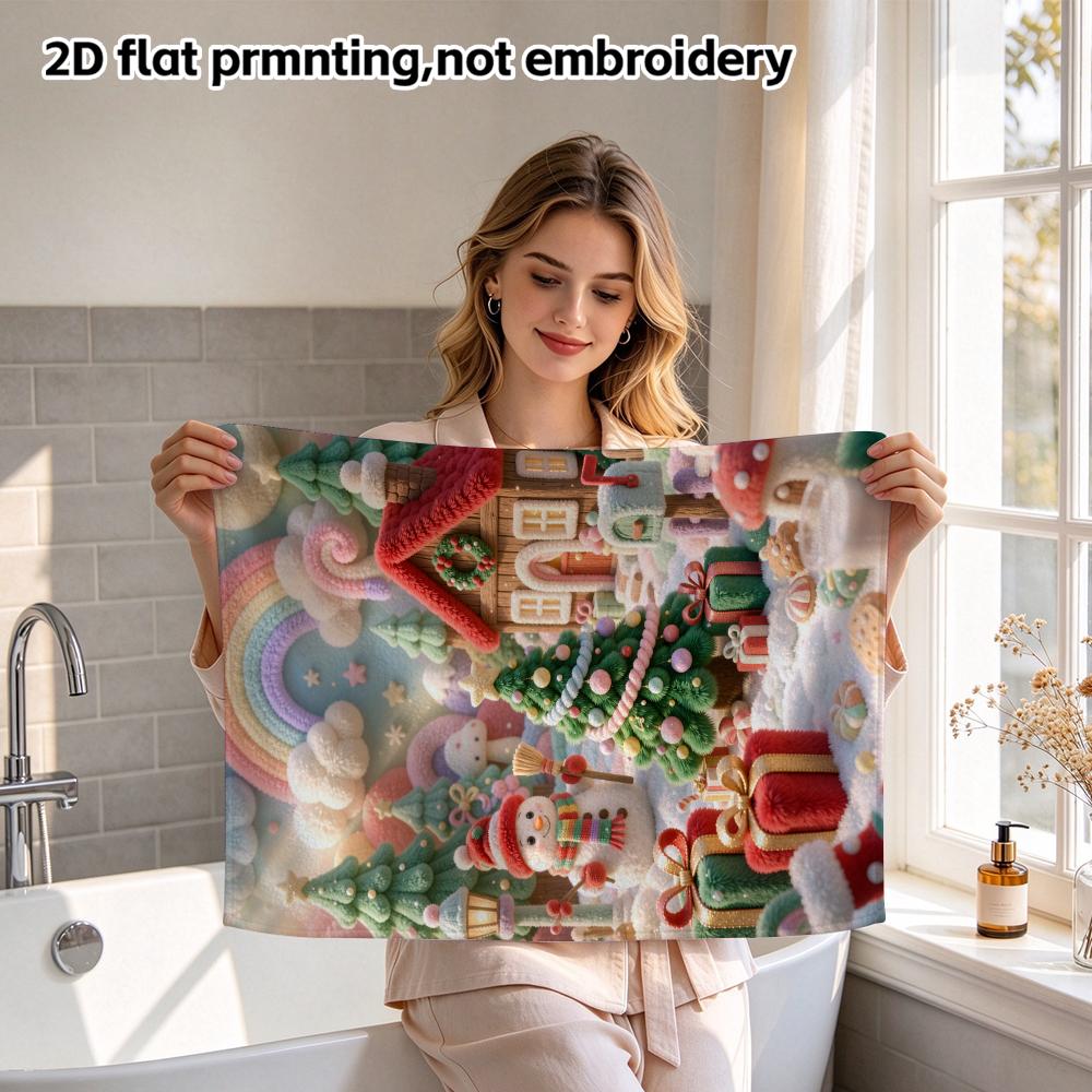 Christmas Snowy Town Bath Towel, Soft Absorbent Quick Dry Shower Towel, Snowman Xmas Gift Kids Bath Towel