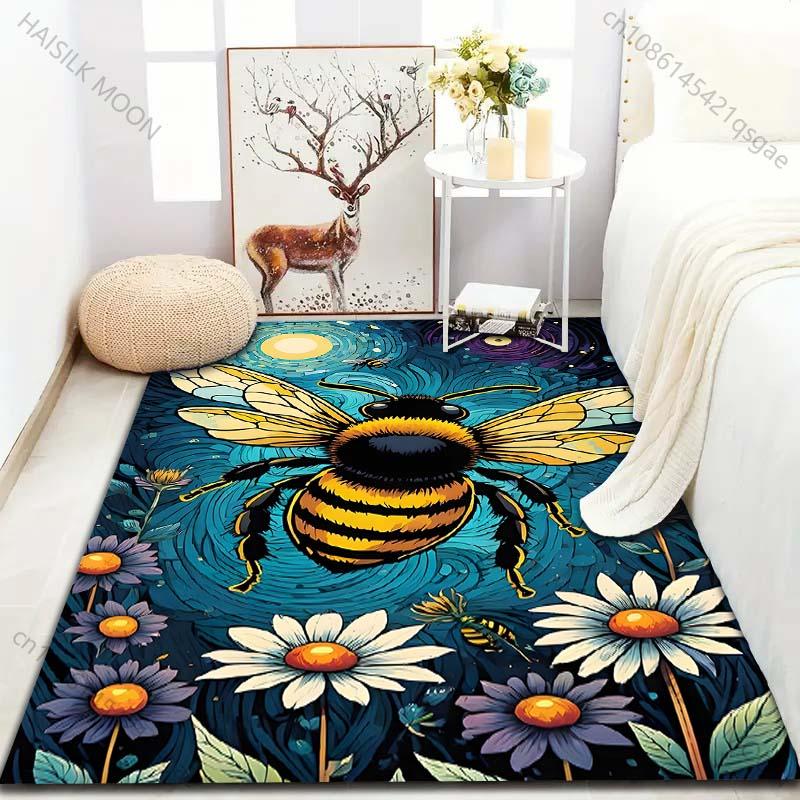 Fantasy Garden and Bees Print Carpet for Living Room Bedroom Bedside Sofa Table Floor Mat Home Area Rug Decoration Large Size