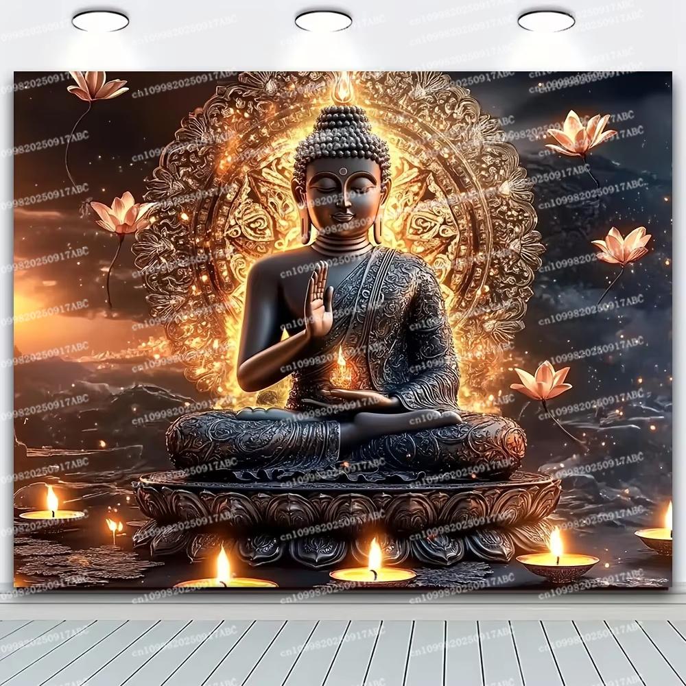 Big Buddha Tapestry Lotus Yoga Meditation Tapestry Dark Home Tapestry Lotus Suitable for Bedroom Living Room Backdrops Cloth