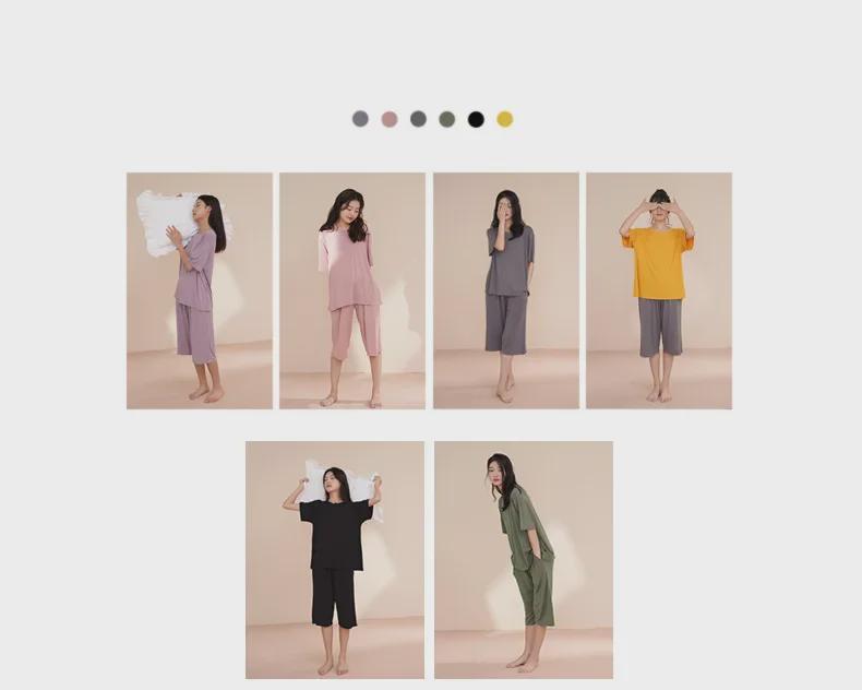 Women's Summer Short-Sleeve Modal Cotton Pajama Set with Chest Pad