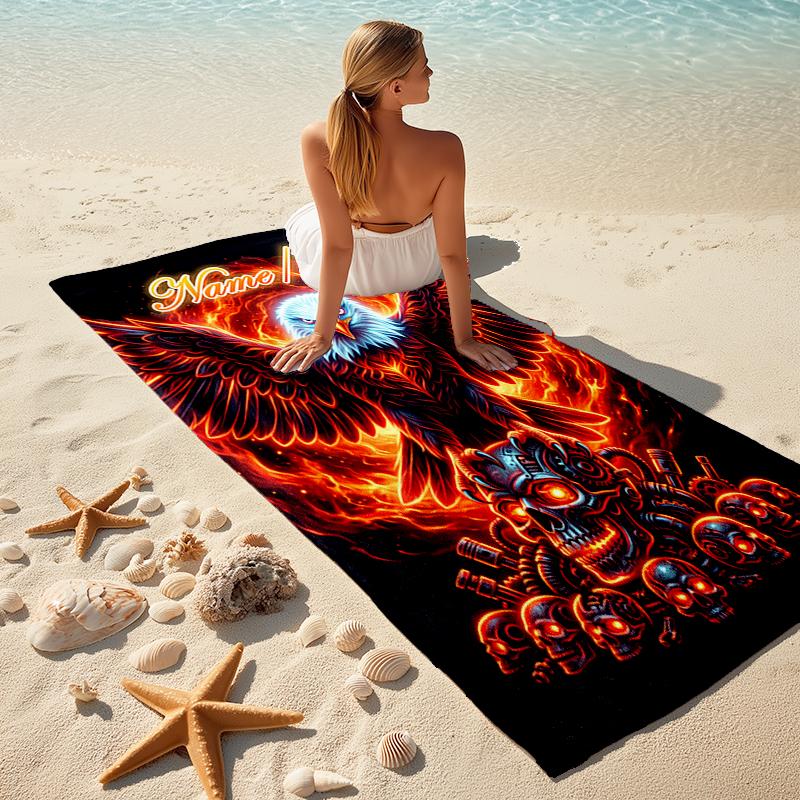 1PC Custom Name Eagle Power Symbol Beach Towel Highly Absorbent And Sand-Resistant Towel for Swimming, Pool, Yoga, And Travel Lightweight
