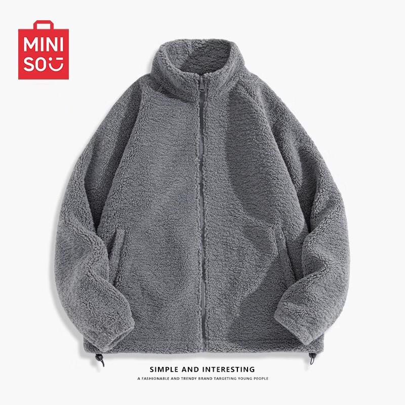 

MINISO Men s Thickened Fleece Spliced Stand Collar Jacket L