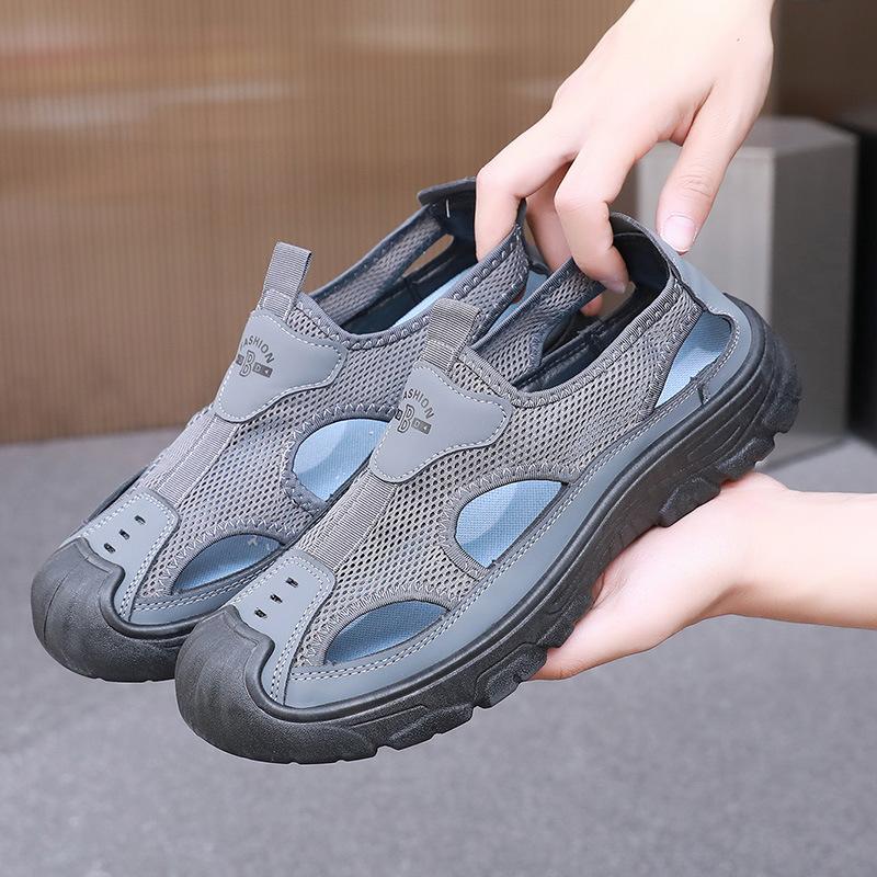 Summer Breathable Men's Bag Head Sandals Hollow Mesh  Outdoor Non-slip Lightweight Sports Leisure Beach Shoes