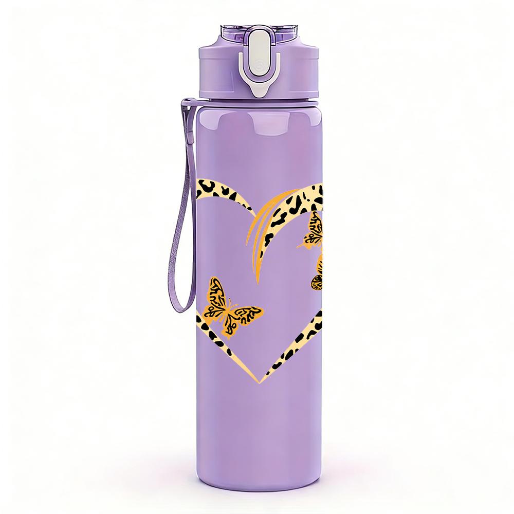 1PC Twin Butterfly Heart 750ml Color Plastic Sports Water Bottle Leakproof Flip Straw Lid Suitable for Sports Office Home Use
