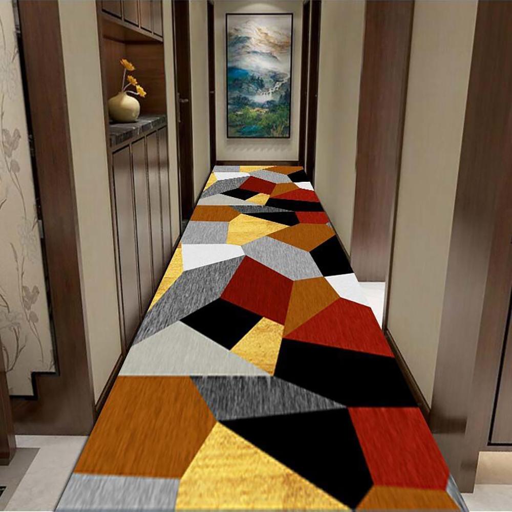 Modern Geometric Hotel Hallway Carpet Home Corridor Long Rug Soft Stair Carpet Entrance Floor Mat Non-Slip Base Runner Rug