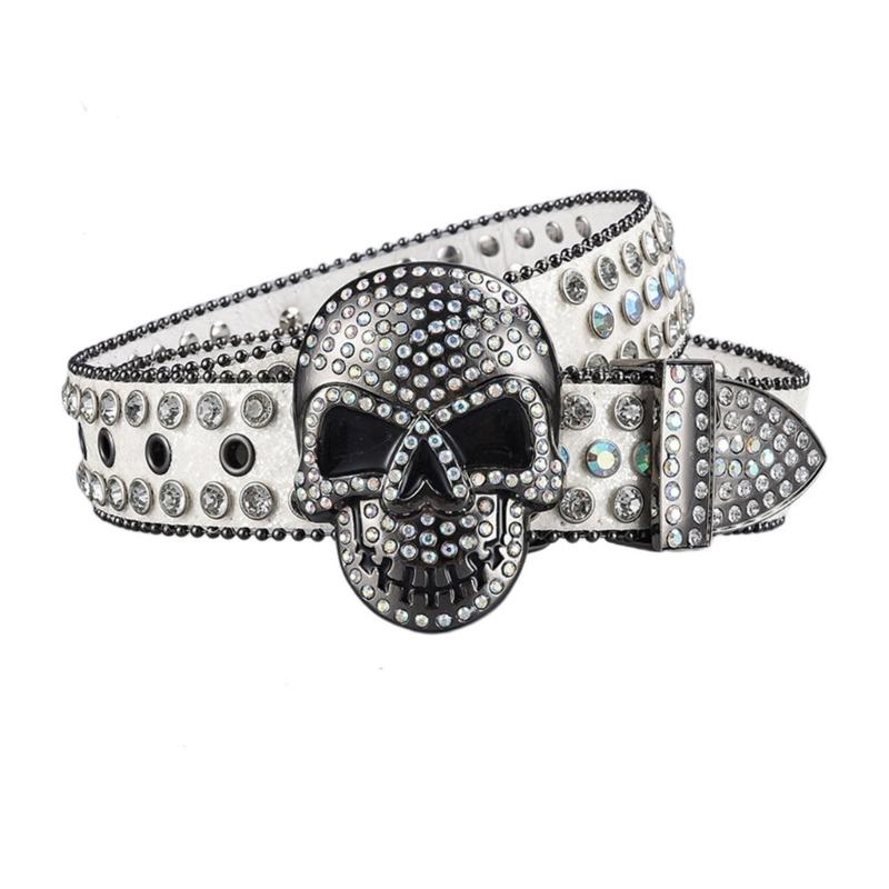 Women Rhinestones Belt for Jeans Skull Rivets Studded Waist Belt Blingbling Belt for Pants Cowboy Belt Waiststrap