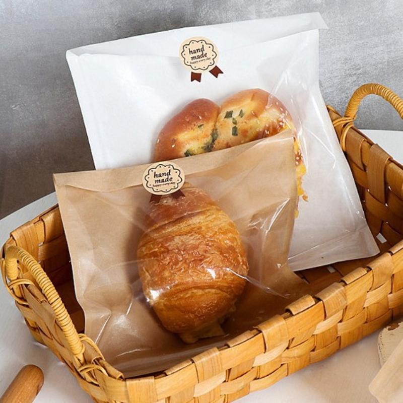 100Pcs Half Clear Plastic Kraft Bread Bag Individual Croissant Loaf Bread Donut Pandesal Pastry Bag