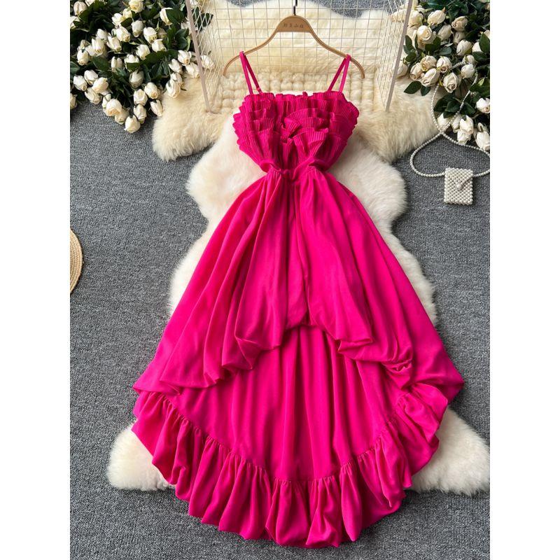 Stylish Three-Dimensional Flower Dovetail Dress Women's Fancy Waist-Tight Bandeau Sling Asymmetrical Fairy Dress