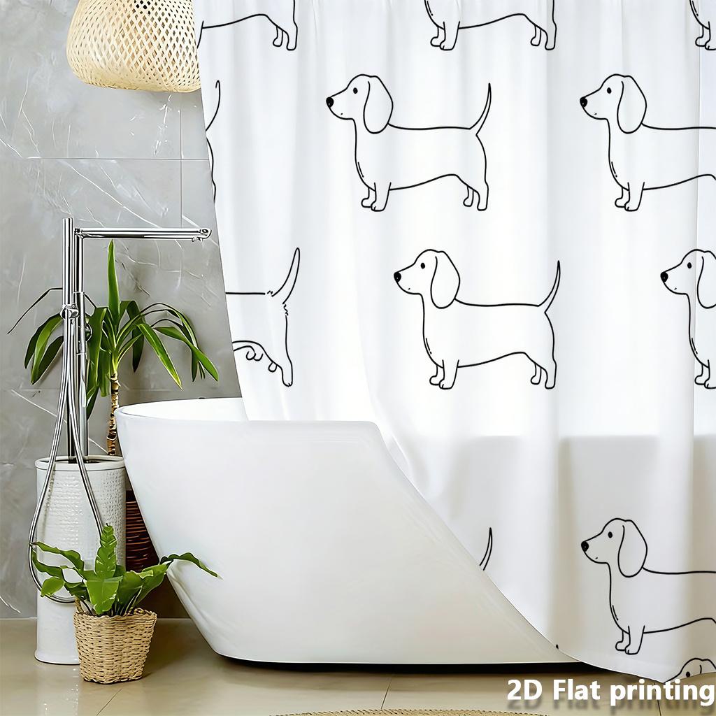 Dachshund Shower Curtain 1Pc Polyester 2D Flat Print 70.8X70.8" Black Line Art On White Background Grommet Top