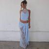 Women's new fashionable and sexy hollow lace skirt set swing collar top skirt two-piece set women's wholesale