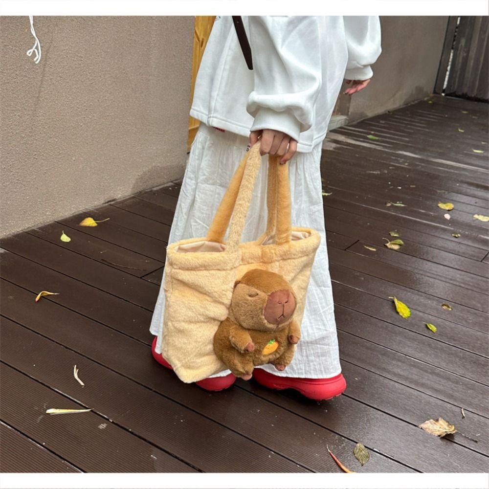 Korean Style Plush  Doll Tote Bag Large Capacity Fluffy Shoulder Bag Fashion Kid Schoolbag  Travel