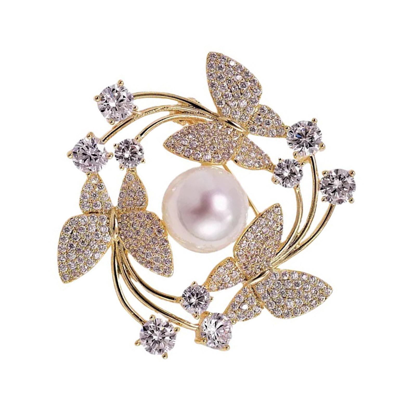 

Elegant Butterfly Floral Brooch Pearls Accented Alloy Jewelry Secure Pin for Women Party Wedding Accessories золотой
