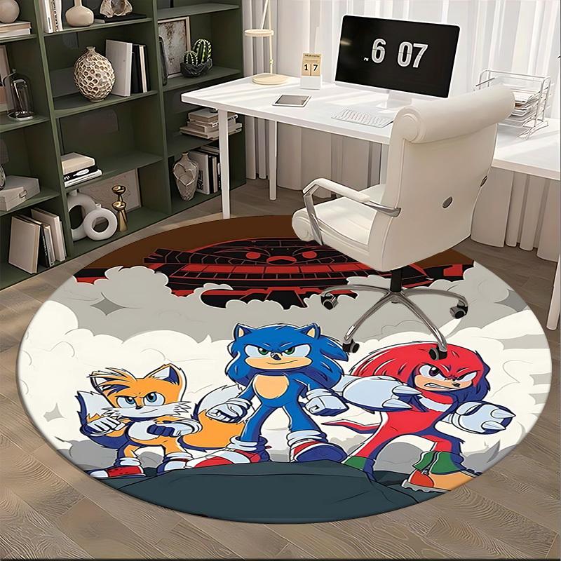 1 Stück Sonic the Hedgehog Anime Cartoon Design Runder Teppich Bürostuhlmatte, Rutschfester Teppich für Heimdekoration, Wohnzimmer, Schlafzimmer, Spielzimmer