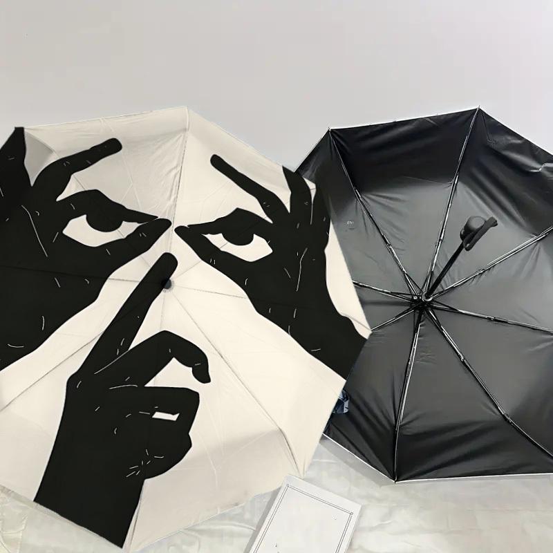 1PC hands face Automatic Open/Close Umbrella with Windproof, 8-Rib Sturdy Canopy, Durable Ribs, Fashionable Design, Outdoor Accessory, Fun Prin, Holid