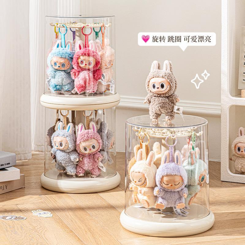 Labubu Transparent Rotating Toy Organizer Display Case-Storage Rack for Plush Dolls, Action Figures, Keychains, Blind Boxes