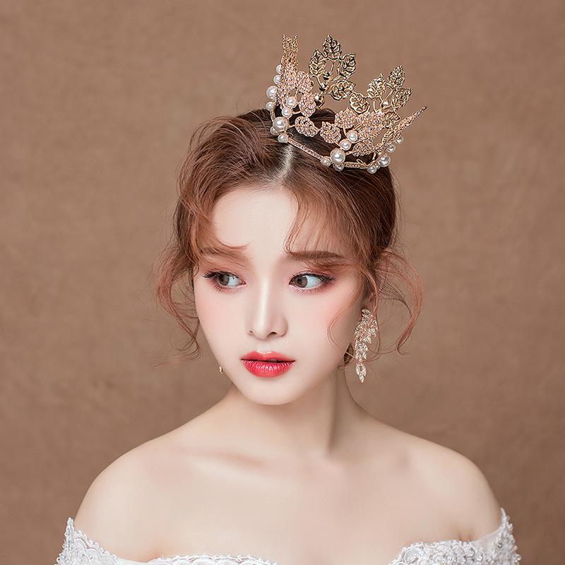 Baroque Bridal Tiara Crown Pearl Rhinestone Round Princess Crown Wedding Accessories Jewelry