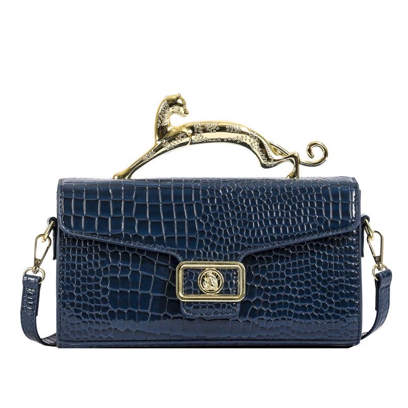 Luxury Patent Leather Crocodile Stone Pattern Ladies Shoulder Bag Retro Hardware Fashion Handbag Leopard Metal