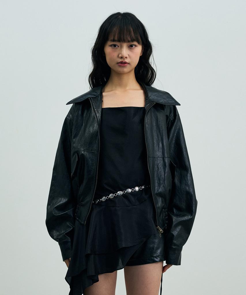 Arikim Pamela Leather Bomber Jacket / Black